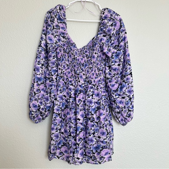 NWT Floret Studios Purple Charcoal Floral Print Mini Dress Size Small - Picture 5 of 11